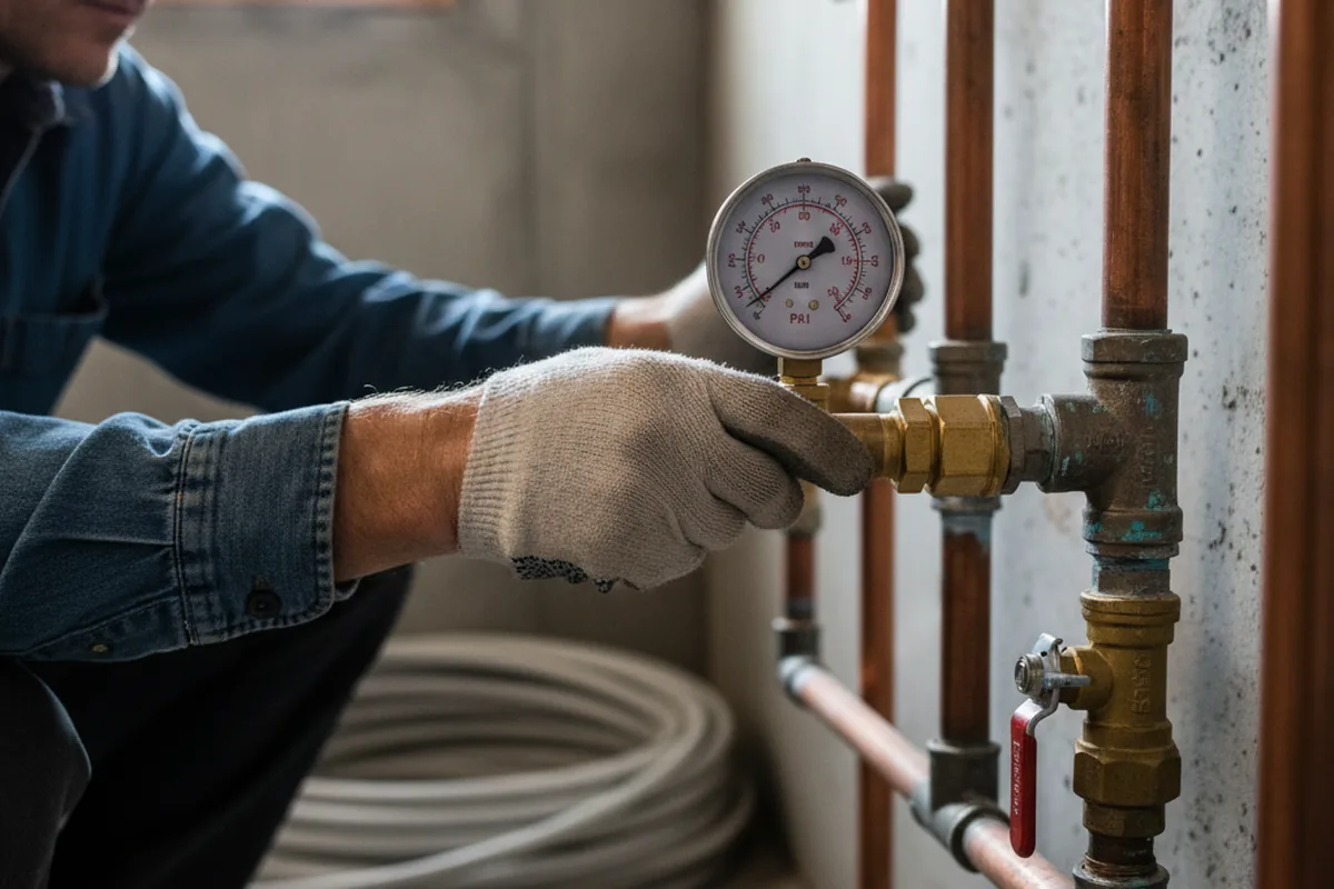 Pressure testing a repaired line during Water Line Repair in Goshen